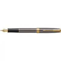 Parker Sonnet Fountain Pen | Grey Lacquer with Gold Trims | Medium Stainless Steel Nib with Gold Coating | Black Ink Cartridge Refill | Gift Box