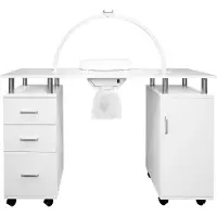 Monster Professional Manicure Table & LED Half Moon Lamp Nail Beauty Salon Dust Collector 1 Cupboard 2 Shelves Dimmable Temperature Light Phone Holder