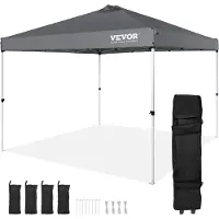 Vevor Pop Up -katosteltta, 10 x 10 jalkaa, 250 D PU-hopeapinnoitettu pressu, kannettavalla rullakassilla ja 4 hiekkasäkillä, vedenpitävä ja aurinkosuojainen huvimaja ulkojuhliin, retkeilyyn, kaupallis