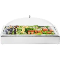 Vevor -pöytätasoinen ruoan tarjoiluastia, 1 x 1 pannullinen ruostumattomasta teräksestä valmistettu tarjoilualusta, buffet-mausteannostelijan näyttöteline kirkkaalla kaarikorkilla ja 3 jääalustalla, ra