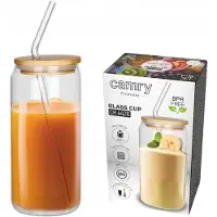 24hShop Lasi-muki 460 ml bambukannella ja pillillä - kylmille ja kuumille juomille