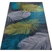 Hobby Hall Matto 300x200cm Lehdet Höyhenet Vihreä Suuri Moderni Liukuestepohjainen BCF