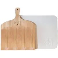 Hobby Hall Dolce Mare Pizza-kivisetti puulapiolla – rapea, kiviuunimainen pizza kotona, Picos rinkinys, medinis kastuvas 29,5 x 28 cm, kepimo akmuo 38 x 30 cm, baltas, DOLCE MARE