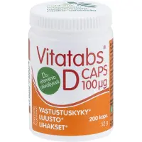 Raw Organic Hankintatukku Vitatabs D-caps 100ug, 200 kaps