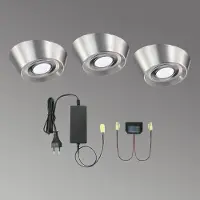 Evotec 3 kpl PAL CF-LED-kaapinalusvalaisin, Ø 12 cm CF, Alumiini/harmaa/sinkki, Keittiö, Metalli, Moderni