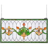 Vevor -lasimaalauspaneeli, 810 x 433 mm, Tiffany-tyylinen riippuva ikkunapaneeli ketjulla, suuri vaakasuora suorakaiteen muotoinen lasimaalaus, vintage-tyylinen perinteinen taidekäsityö keittiön sisust