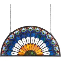 Vevor -lasimaalauspaneeli, 913 x 465 mm, Tiffany-tyylinen riippuva peräikkunapaneeli ketjulla, suuri puolipyöreä lasimaalausroikkuu, perinteinen käsityötaide keittiön sisustukseen