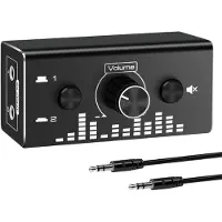 NÖRDIC kaksisuuntainen 3,5 mm jack-audiokytkin 2 in 1 out / 1 in 2 out analoginen hiljainen stereoäänikytkin äänenvoimakkuuden säätimellä