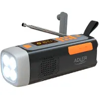Adler Hätäradio , aurinkopaneelilla, käsikammella ja ulkoisella akulla, Bluetooth 5.0, 4 W LED-taskulamppu, 4500 mAh, AD 1920