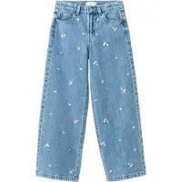 Mango Wide Leg Jeans With Floral Embroidery - Blue - 152