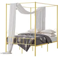 Vevor Queen Size -katossänky, metallinen katossänky minimalistisella sängynpäädyllä ja neljällä pylvässängyllä, kestävät terässäleet, säilytystilaa sängyn alla, ei tarvitse joustinpatjaa, helppo koota