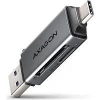 Axagon Muistikortinlukija 2-paikkainen SD/mSD, 3.2 Gen1 USB-C+A, harmaa