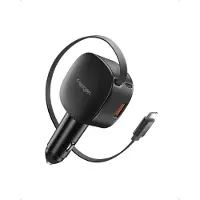Spigen EV603BT Essential autolaturi 60W sisäänvedettävällä USB-C-kaapelilla - Musta