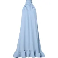 Malina Sabrina Halterneck Ruffled Midi Dress - Blue - L