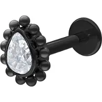 Wildcat Crystal Teardrop Push-Fit Labret - lävistyskoru - 7,0 mm, Musta metalli