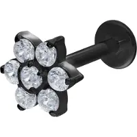 Wildcat Crystal Flower Push-Fit Labret - lävistyskoru - 10,0 mm, Musta metalli