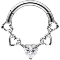 Wildcat Crystal Hearts Septum Clicker -lävistysrengas - Hopeinen metalli