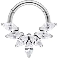 Wildcat Marquise Crystal Fan Septum Clicker - Lävistysrengas - Hopeinen metalli, 10,0 mm