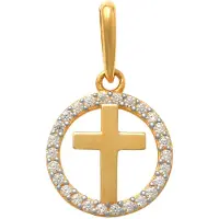 Lykken Crosses kultainen pyöreä ristiriipus zirkonioilla 9.5 mm