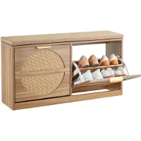 Vevor Eteisen kenkäpenkki, 988 x 240 x 500 mm, rottinkimainen kenkäpenkki kääntyvillä laatikoilla, 440 paunaa, kenkäteline tyynyllä, 4 lokeroa ja rottinkiovet, eteiseen, olohuoneeseen, makuuhuoneeseen