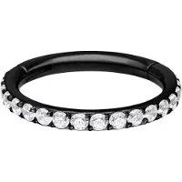 Wildcat Pave Set Crystals Ring - saranoitu lävistysrengas - 1,0 mm, Musta metalli, Valkoinen, 6,0 mm