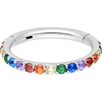 Wildcat Pave Set Crystals Ring - saranoitu lävistysrengas - 1,2 mm, Hopeinen metalli, Sateenkaari, 12,0 mm