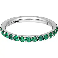 Wildcat Pave Set Crystals Ring - saranoitu lävistysrengas - 1,2 mm, Hopeinen metalli, Smaragdin vihreä, 10,0 mm