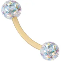 Wildcat Sealed Gold Titanium Curved Barbells Multi Jewelled Belly Bars - 8.0 mm, 1.6 mm, 5,0 mm, Aurora Boreale