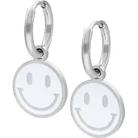 Wildcat Hymiö-korvarenkaat - Little White Smiley Hoops - Hopeinen metalli