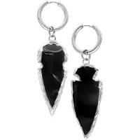 Wildcat Little Obsidian Stone Hoops - korvakorut (pari) - Hopeinen metalli