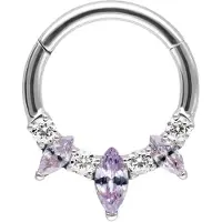 Wildcat Marquise Hinged Septum Clicker -lävistysrengas - Hopeinen metalli, Laventelinpunainen