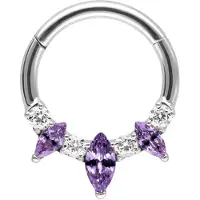 Wildcat Marquise Hinged Septum Clicker -lävistysrengas - Hopeinen metalli, Ametisti