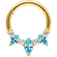 Wildcat Marquise Hinged Septum Clicker -lävistysrengas - Kultainen metalli, Akvamariini