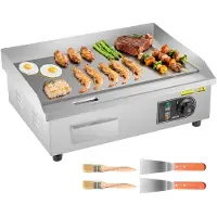 Vevor sähkögrilli ammattikäyttöön, 535 × 300 mm, 3200 W, 50–300 °C säädettävä lämpötila, ruostumatonta terästä (ulkokuori), litteä grillipannu ammattikäyttöön, mukana 2 kaavin, 2 harjaa ja 4 jalkaa, s