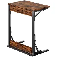 Hobby Hall Kokoontaitettava C-mallinen sivupöytä metallirungolla ja säädettävillä jaloilla, käytettävissä TV-tasona, 60 x 37 x 71 cm, ruskea, 1 kpl.