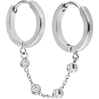 Wildcat Double Huggie Connected Crystal Chain - korvarenkaat - Hopeinen metalli