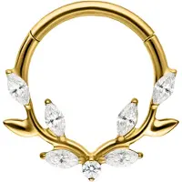 Wildcat Lovely Crystal Leaf Septum Clicker - Lävistysrengas - Kultainen metalli, 8,0 mm