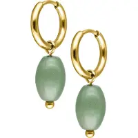 Wildcat Green Aventurine Drop Hoops - Korvakorut (Pari) - Kultainen metalli, Grüner Aventurin