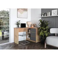 Halmar BEGA-työpöytä, Artisan Oak / Graphite – moderni kulmatyötila laatikoilla