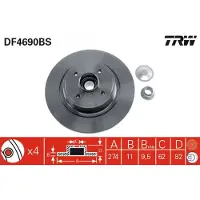 TRW Jarrulevy LUC DF4690BS takana, täysi, 1 Kappale