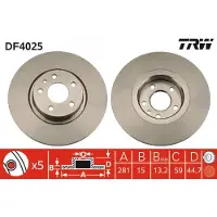 TRW Jarrulevy DF4025 edessä, täysi, 1 Kappale