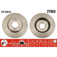 TRW Jarrulevy DF4824 edessä, tuuletettu, 1 Kappale