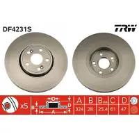 TRW Jarrulevy DF4231S edessä, tuuletettu, 1 Kappale