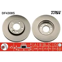 TRW Jarrulevy LUC DF4308S edessä, tuuletettu, erittäin hiilihappoinen, 1 Kappale