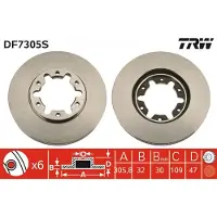TRW Jarrulevy DF7305S edessä, tuuletettu, 1 Kappale