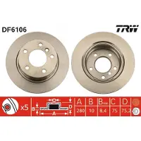 TRW Jarrulevy DF6106 takana, täysi, 1 Kappale
