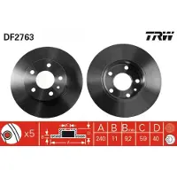 TRW Jarrulevy DF2763 takana, täysi, 1 Kappale