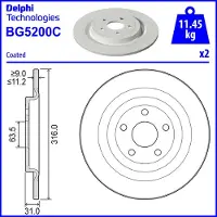 Delphi Jarrulevy Taka, ⌀316 mm, BG5200C - Ford - Mustang mach-e