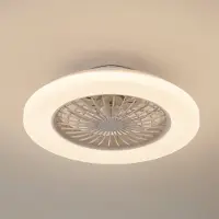 LINDBY LED-kattotuuletin Vedin, valkoinen, DC, Ø 49 cm, CCT Vedin , himmennettävä, Valkoinen/opaali, Olohuone/ruokailutila, Synteettinen materiaali, Moderni