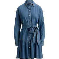Ralph Lauren Belted Denim Tiered Shirtdress - Blue - 42